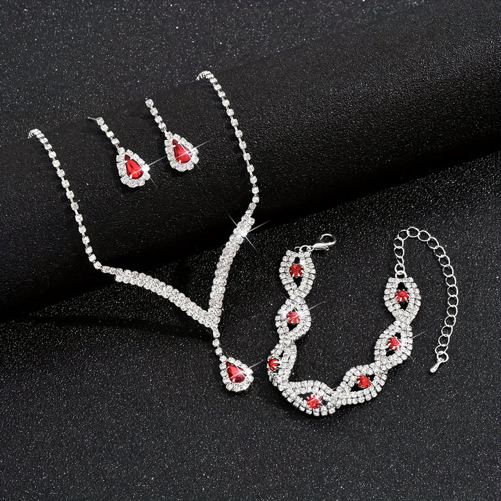 Elegant Jewelry Set – Silver-Plated Earrings, Necklace & Bracelet with Rhinestones