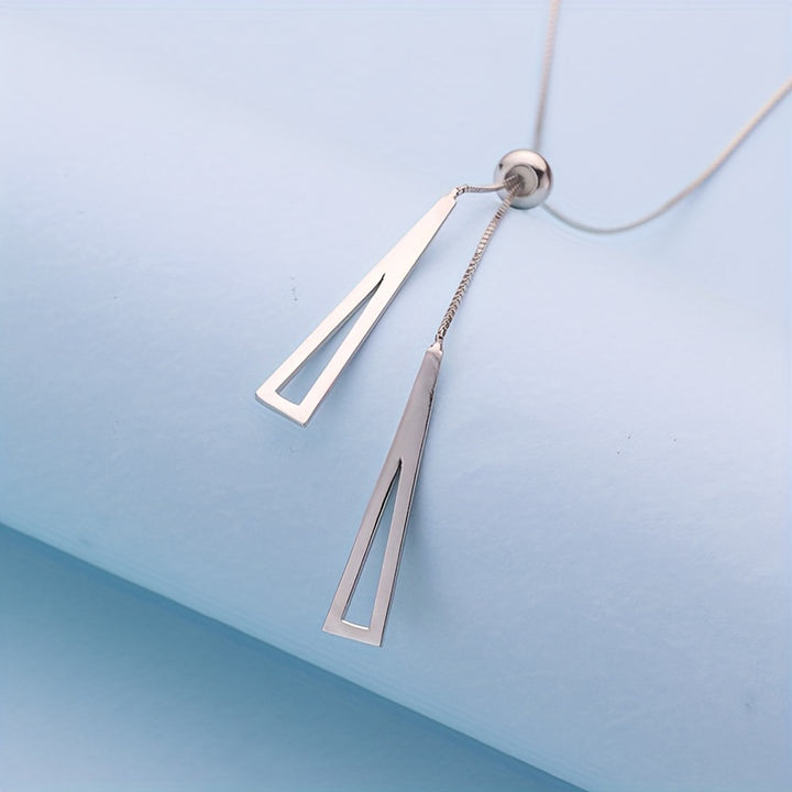 Chic Geometric Triangle Y-Necklace - Dazzling Silver Long Chain for Women - Perfect Statement Sweater Accessory