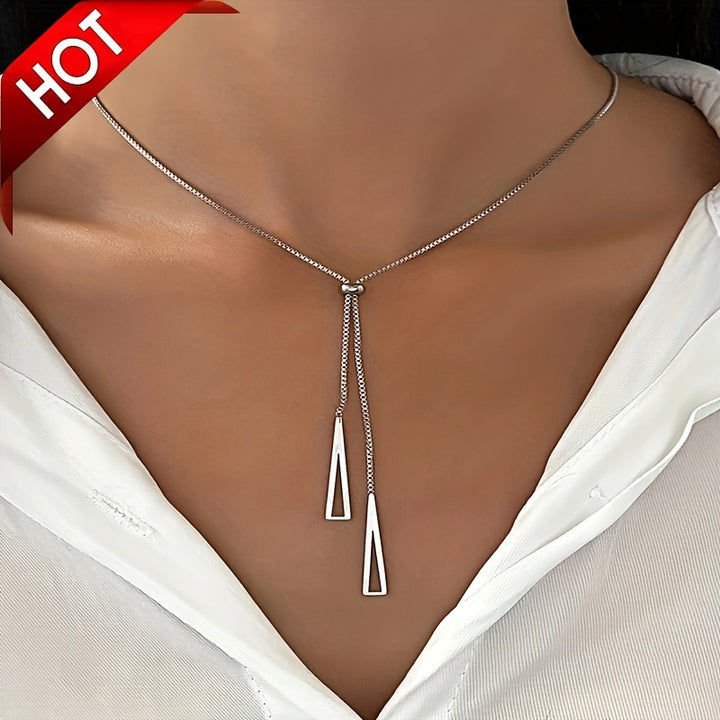 Chic Geometric Triangle Y-Necklace - Dazzling Silver Long Chain for Women - Perfect Statement Sweater Accessory