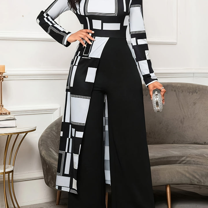 [Elegant Specialty] Women's Fashion Printed Striped Wide Leg Jumpsuit