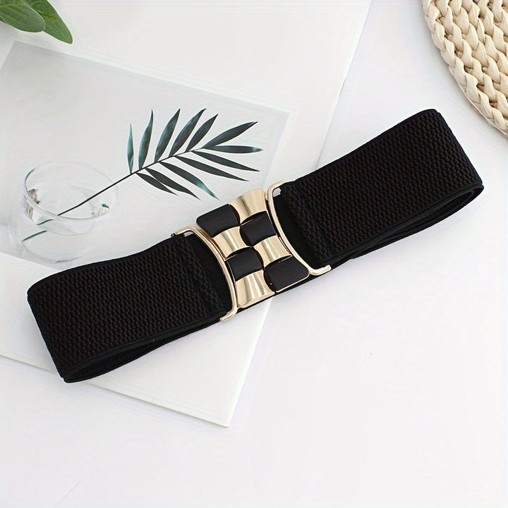 Women's Black Elastic Belt with Gold Buckle