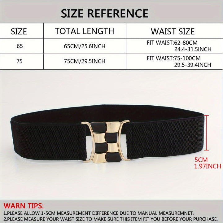 Women's Black Elastic Belt with Gold Buckle