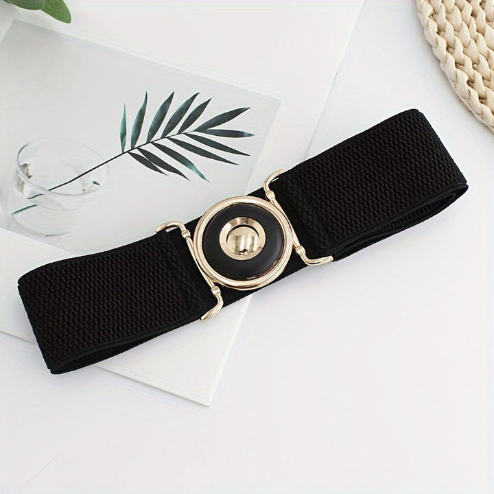 Women's Black Elastic Belt with Gold Buckle