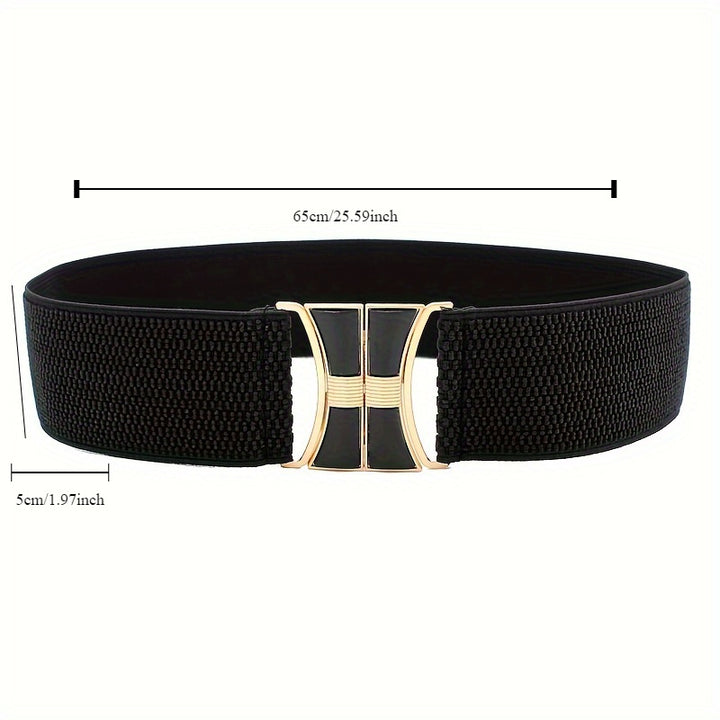 Women's Black Elastic Belt with Gold Buckle