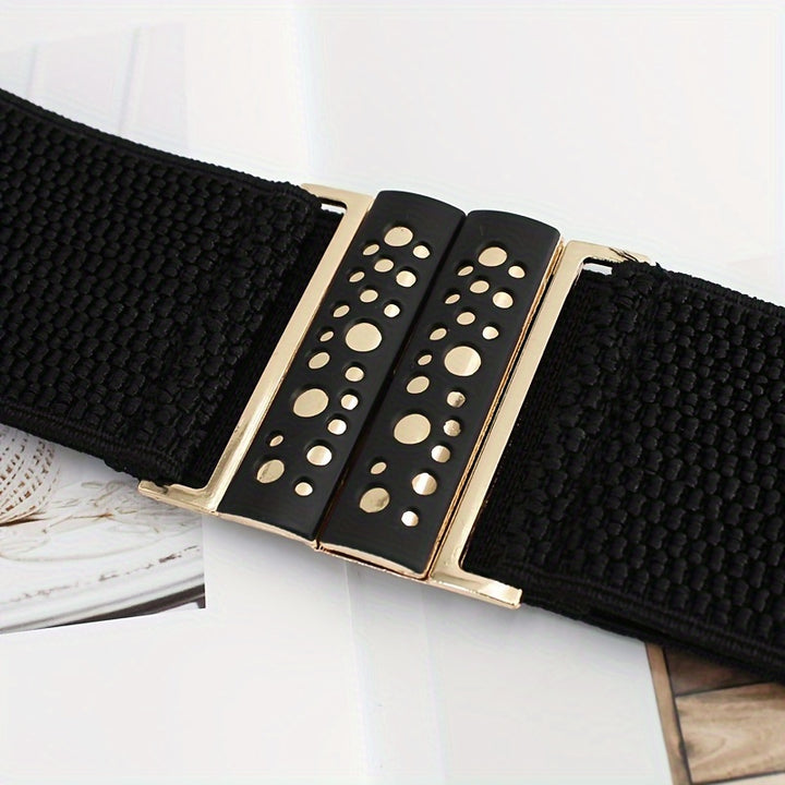 Women's Black Elastic Belt with Gold Buckle