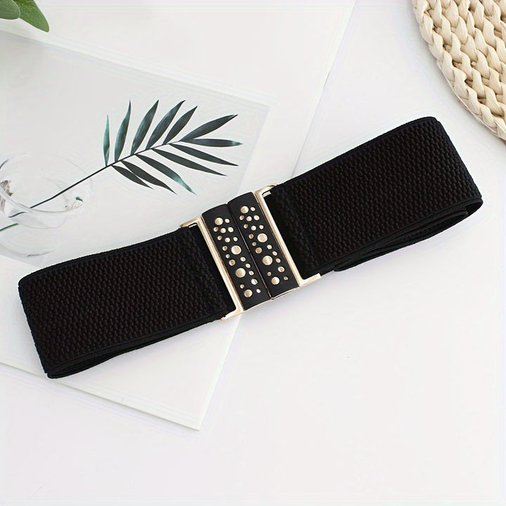 Women's Black Elastic Belt with Gold Buckle