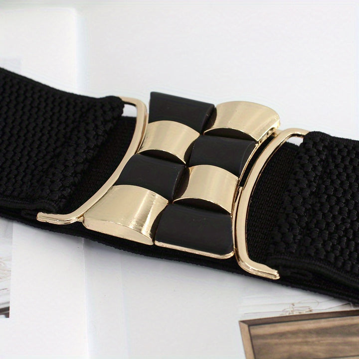 Women's Black Elastic Belt with Gold Buckle