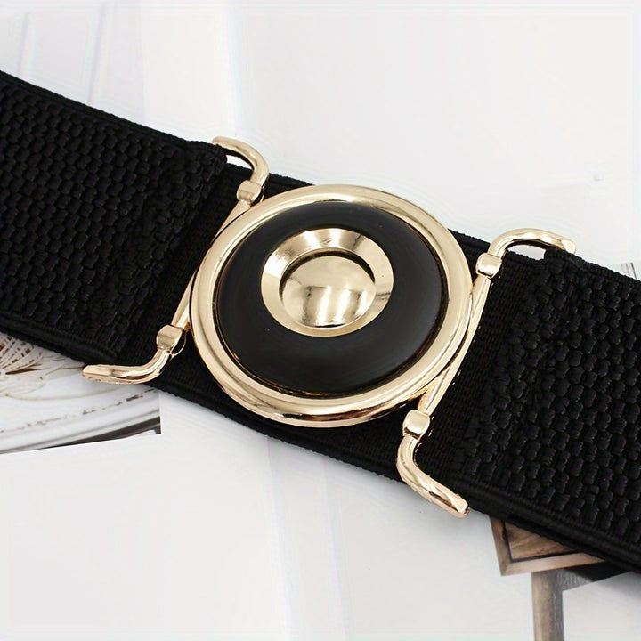 Women's Black Elastic Belt with Gold Buckle