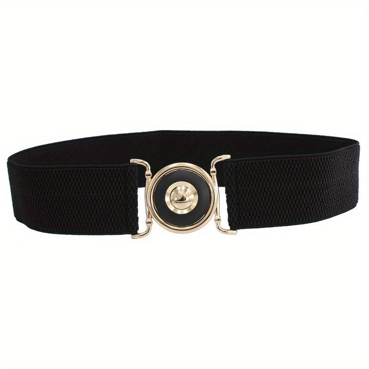 Women's Black Elastic Belt with Gold Buckle