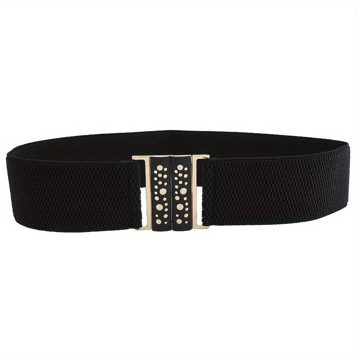 Women's Black Elastic Belt with Gold Buckle