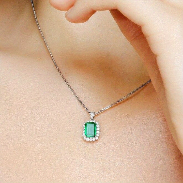 Luxury Green Zircon 925 Silver Pendant Necklace – Elegant Bridal Jewelry