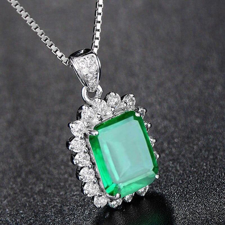 Luxury Green Zircon 925 Silver Pendant Necklace – Elegant Bridal Jewelry