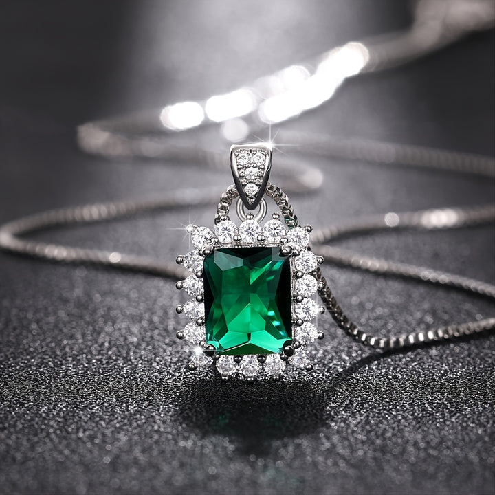 Luxury Green Zircon 925 Silver Pendant Necklace – Elegant Bridal Jewelry