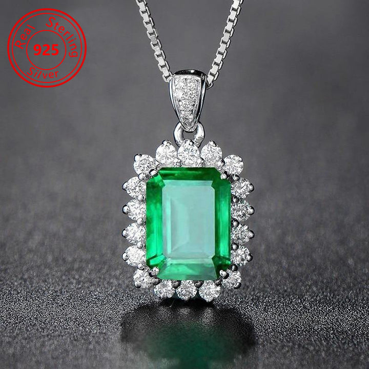 Luxury Green Zircon 925 Silver Pendant Necklace – Elegant Bridal Jewelry