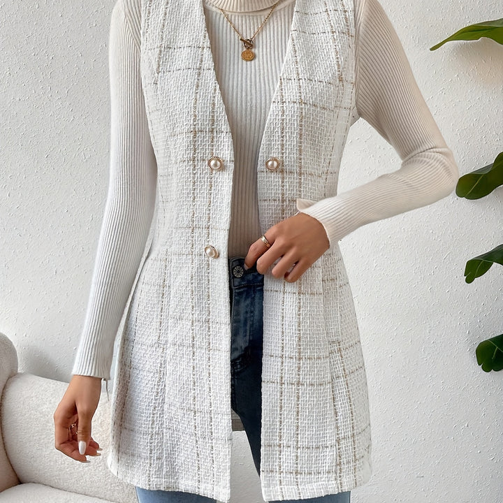 Elegant Sleeveless Vest Jacket – Button Front with Slant Pockets for Spring & Summer