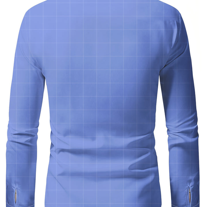 Men's Plaid Lapel Collar Dress Shirt - Long Sleeve Casual Button-Up for Formal and Outdoor Occasions