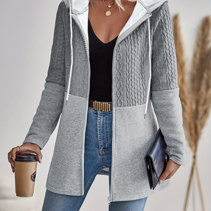 Cozy Color Block Hooded Jacket – Soft, Zip-Up, Long Sleeve for Fall & Winter