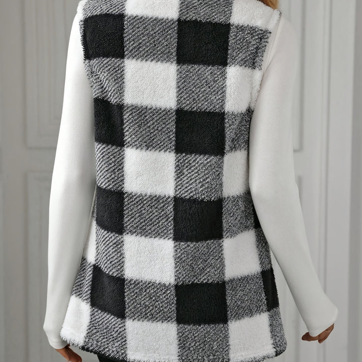 Cozy Plaid Fuzzy Vest – Stylish Sleeveless Outerwear for All Seasons