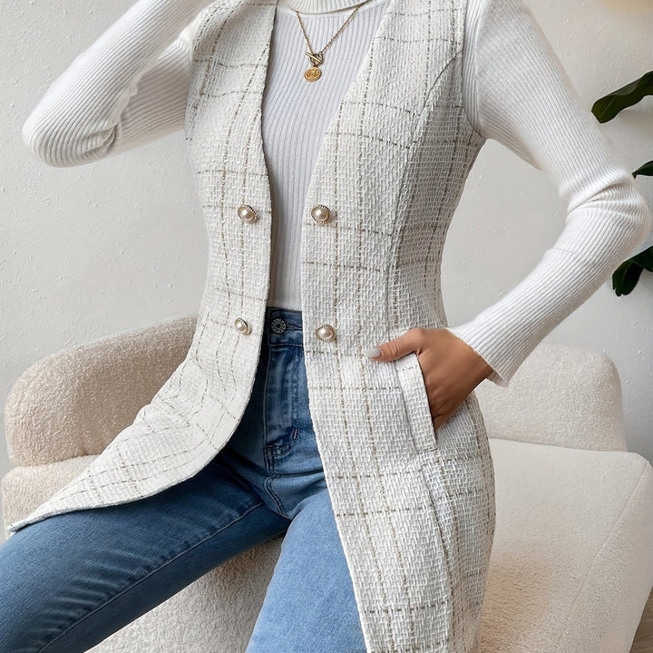 Elegant Sleeveless Vest Jacket – Button Front with Slant Pockets for Spring & Summer