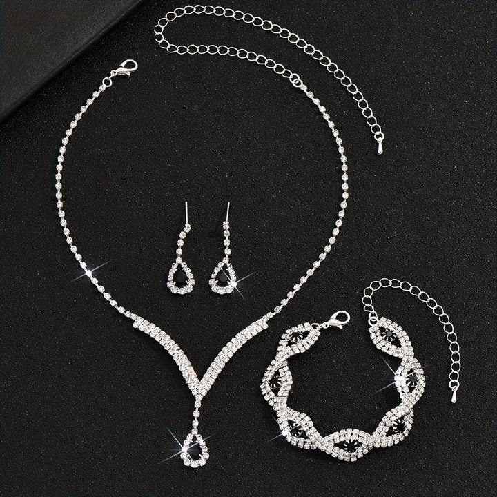 Elegant Jewelry Set – Silver-Plated Earrings, Necklace & Bracelet with Rhinestones