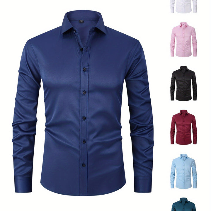 Premium Solid Color Lapel Shirt - Lightweight Slim Fit, Perfect for Office & Casual Wear