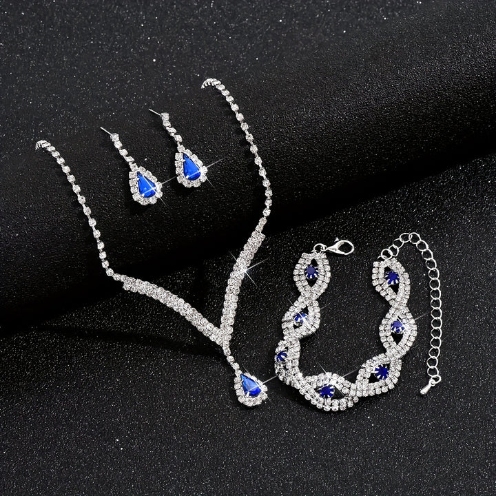 Elegant Jewelry Set – Silver-Plated Earrings, Necklace & Bracelet with Rhinestones