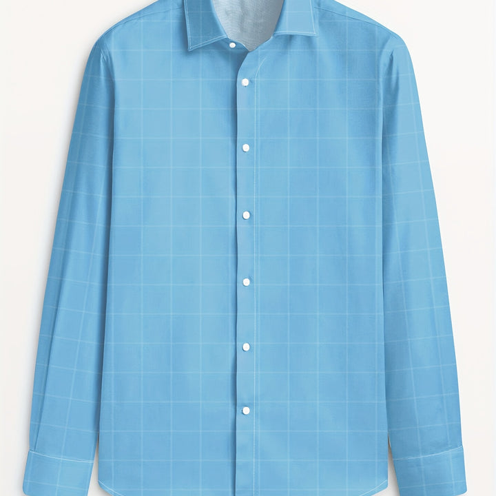Men's Plaid Lapel Collar Dress Shirt - Long Sleeve Casual Button-Up for Formal and Outdoor Occasions