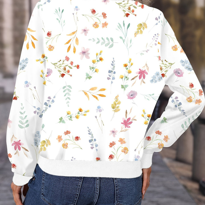 Chic Floral Zip-Up Jacket – Casual Long Sleeve for Spring & Fall