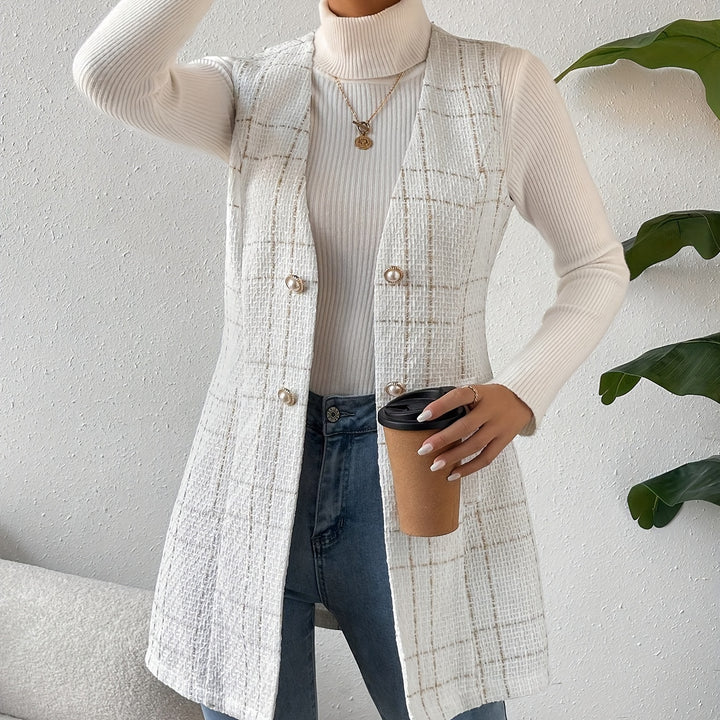 Elegant Sleeveless Vest Jacket – Button Front with Slant Pockets for Spring & Summer