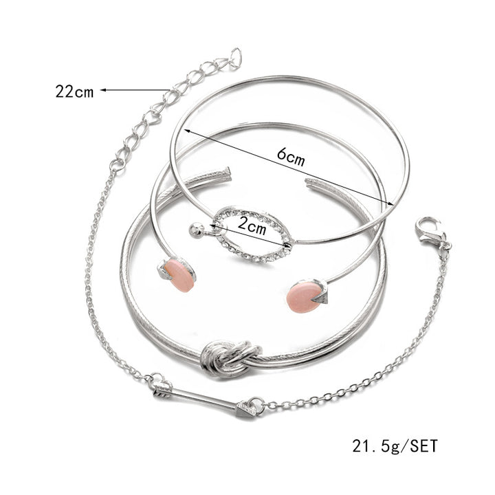 Minimalist Knotted Ring & Diamond Arrow Bracelet Set - 4-Piece