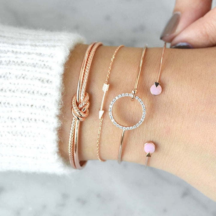 Minimalist Knotted Ring & Diamond Arrow Bracelet Set - 4-Piece