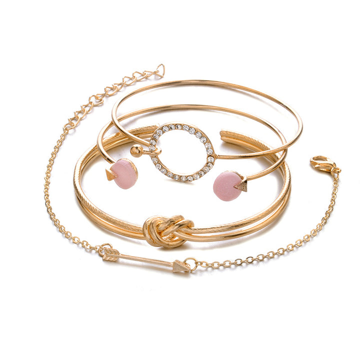 Minimalist Knotted Ring & Diamond Arrow Bracelet Set - 4-Piece