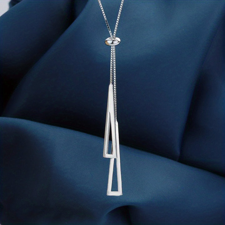 Chic Geometric Triangle Y-Necklace - Dazzling Silver Long Chain for Women - Perfect Statement Sweater Accessory