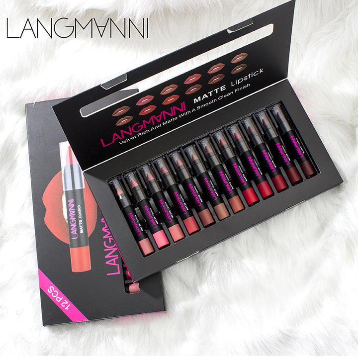 Langmanni 12 lipstick sets with matte lipstick lip gloss