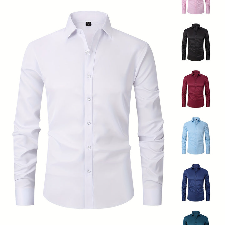 Premium Solid Color Lapel Shirt - Lightweight Slim Fit, Perfect for Office & Casual Wear