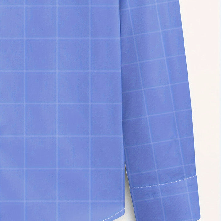 Men's Plaid Lapel Collar Dress Shirt - Long Sleeve Casual Button-Up for Formal and Outdoor Occasions