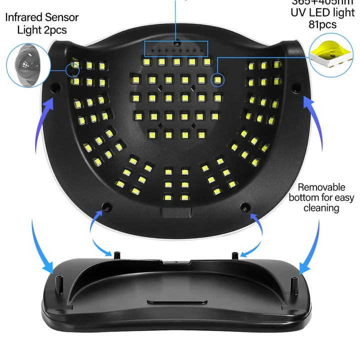 LED Nail Lamp 380W – Fast Gel Nail Curing, 81 LEDs, 4 Timers, Professional UV Light