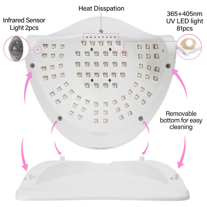 LED Nail Lamp 380W – Fast Gel Nail Curing, 81 LEDs, 4 Timers, Professional UV Light