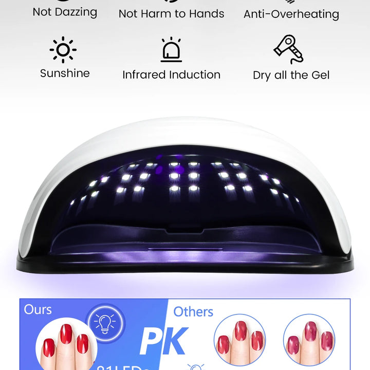 LED Nail Lamp 380W – Fast Gel Nail Curing, 81 LEDs, 4 Timers, Professional UV Light