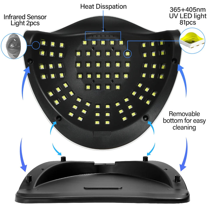 LED Nail Lamp 380W – Fast Gel Nail Curing, 81 LEDs, 4 Timers, Professional UV Light