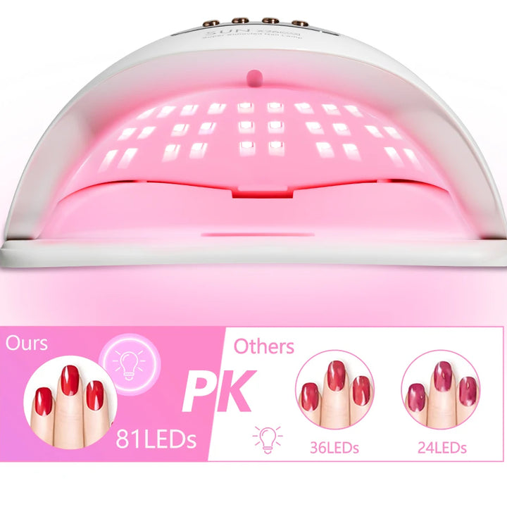 LED Nail Lamp 380W – Fast Gel Nail Curing, 81 LEDs, 4 Timers, Professional UV Light