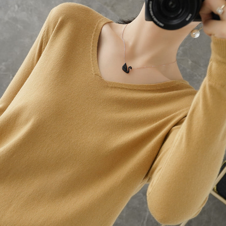 Women's V-Neck Knitted Sweater - Spring Autumn Cashmere Pullover