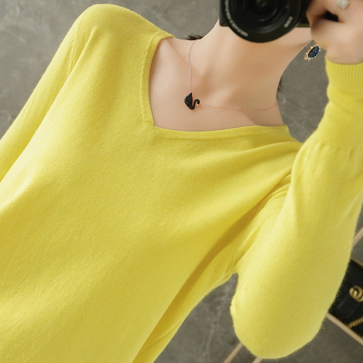 Women's V-Neck Knitted Sweater - Spring Autumn Cashmere Pullover