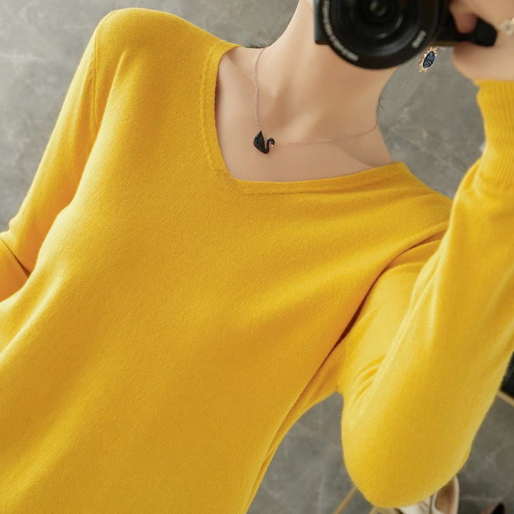 Women's V-Neck Knitted Sweater - Spring Autumn Cashmere Pullover