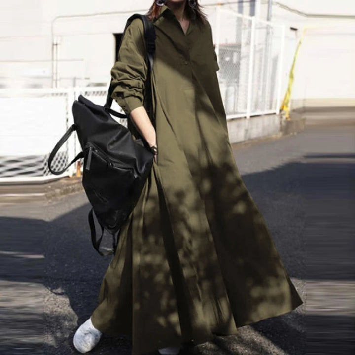 ZANZEA Vintage Button Shirt Dress - Casual Long Sleeve Maxi Autumn Sundress