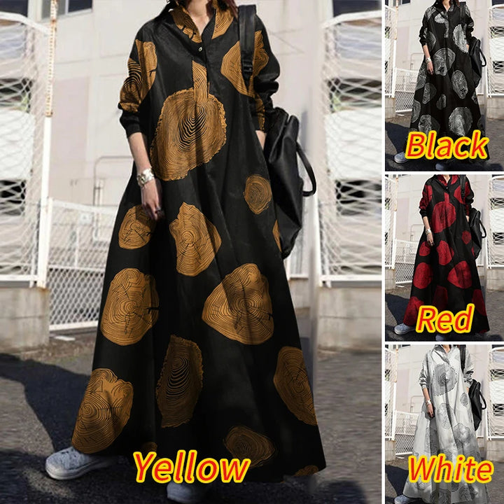 ZANZEA Vintage Button Shirt Dress - Casual Long Sleeve Maxi Autumn Sundress