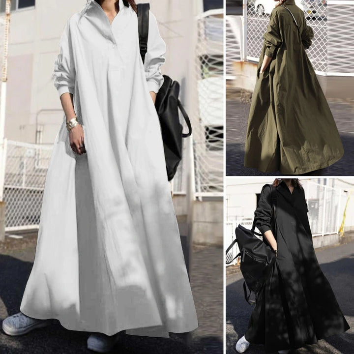 ZANZEA Vintage Button Shirt Dress - Casual Long Sleeve Maxi Autumn Sundress