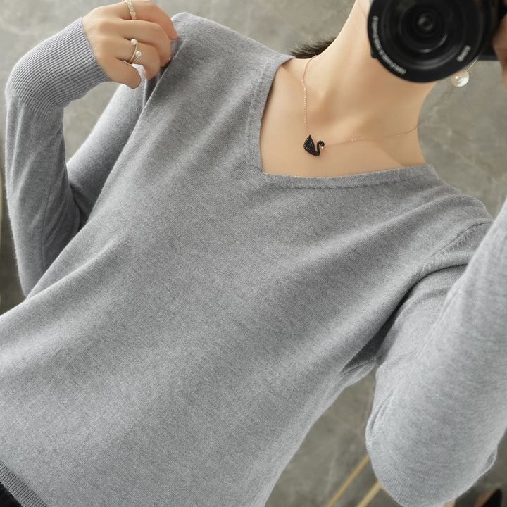 Women's V-Neck Knitted Sweater - Spring Autumn Cashmere Pullover