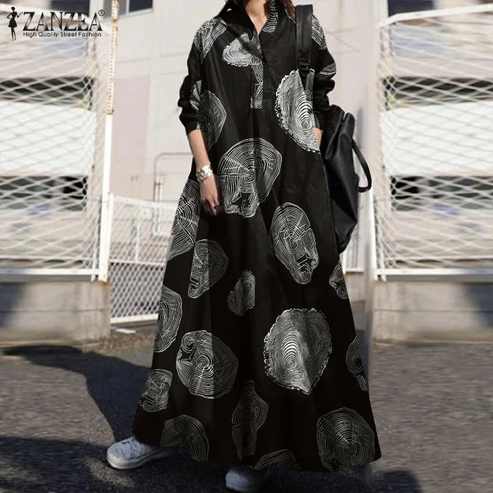 ZANZEA Vintage Button Shirt Dress - Casual Long Sleeve Maxi Autumn Sundress