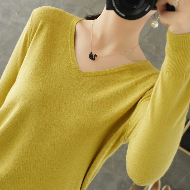 Women's V-Neck Knitted Sweater - Spring Autumn Cashmere Pullover